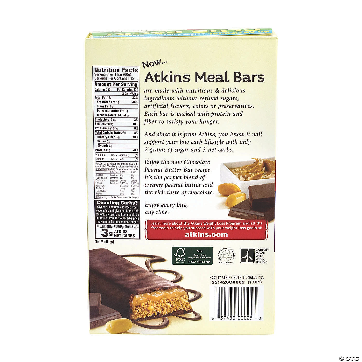 ATKINS High Protein Meal Bars Chocolate Peanut Butter - 15 Pieces 5 ATKINS High Protein Meal Bars Chocolate Peanut Butter - 15 Pieces - Image 3