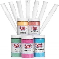 Cotton Candy Express 5 Flavor Floss Sugar Fun with Lime, Watermelon, Pina Colada, Blue Raspberry, & Pink Vanilla SugarCones