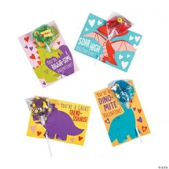 Dino-Mite Lollipops with Valentine's Day Cards - 12 Pc.