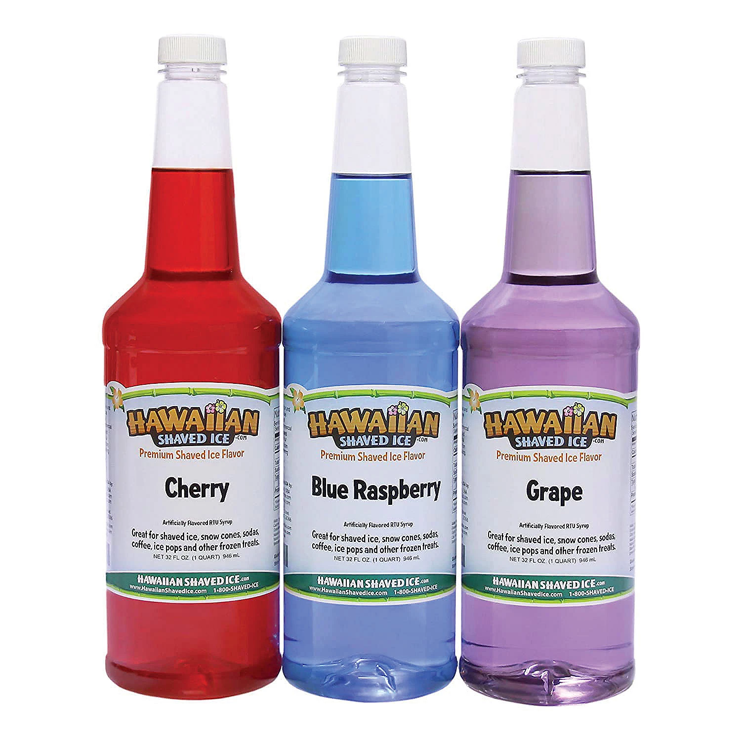 Hawaiian Shaved Ice Syrup 3 Quart Flavor Package, Cherry, Grape,Blue Raspberry 3 Hawaiian Shaved Ice Syrup 3 Quart Flavor Package, Cherry, Grape,Blue Raspberry