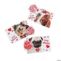 Swirl Lollipops with Dog Valentine's Day Card for 24