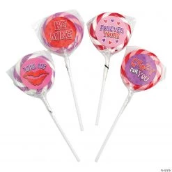 Valentine Swirl Lollipops with Stickers - 12 Pc.